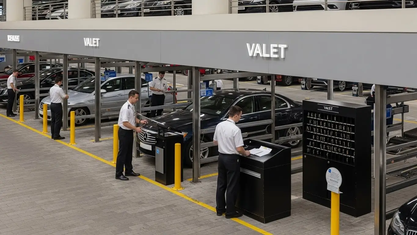 Valet service managing vehicles efficiently at hotel, mall, or airport location.
